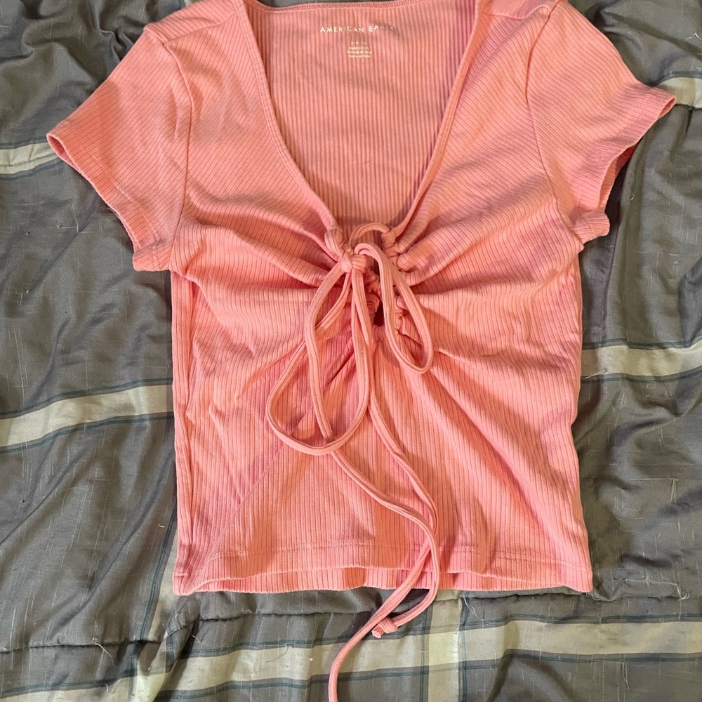 American Eagle Outfitters Pink Tie-Front Tee
